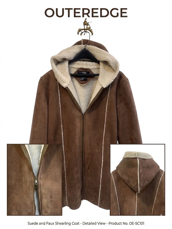 Outer Edge Jackets & Blazers - Outer Edge Y2K Faux Suede & Sherpa Lined Hooded Knee Length Coat Size Large